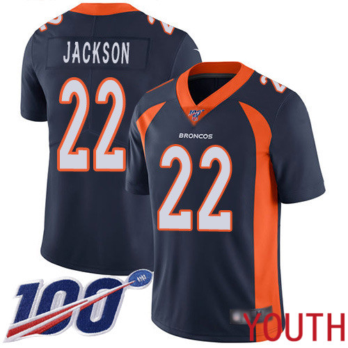 Youth Denver Broncos 22 Kareem Jackson Navy Blue Alternate Vapor Untouchable Limited Player 100th Season Football NFL Jersey